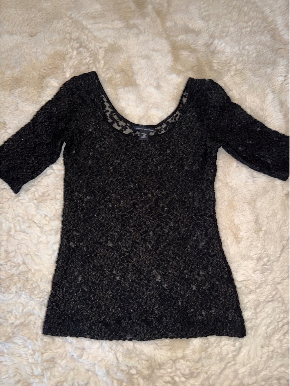 Banana Republic Black Shimmer Lace Top — Petite XS